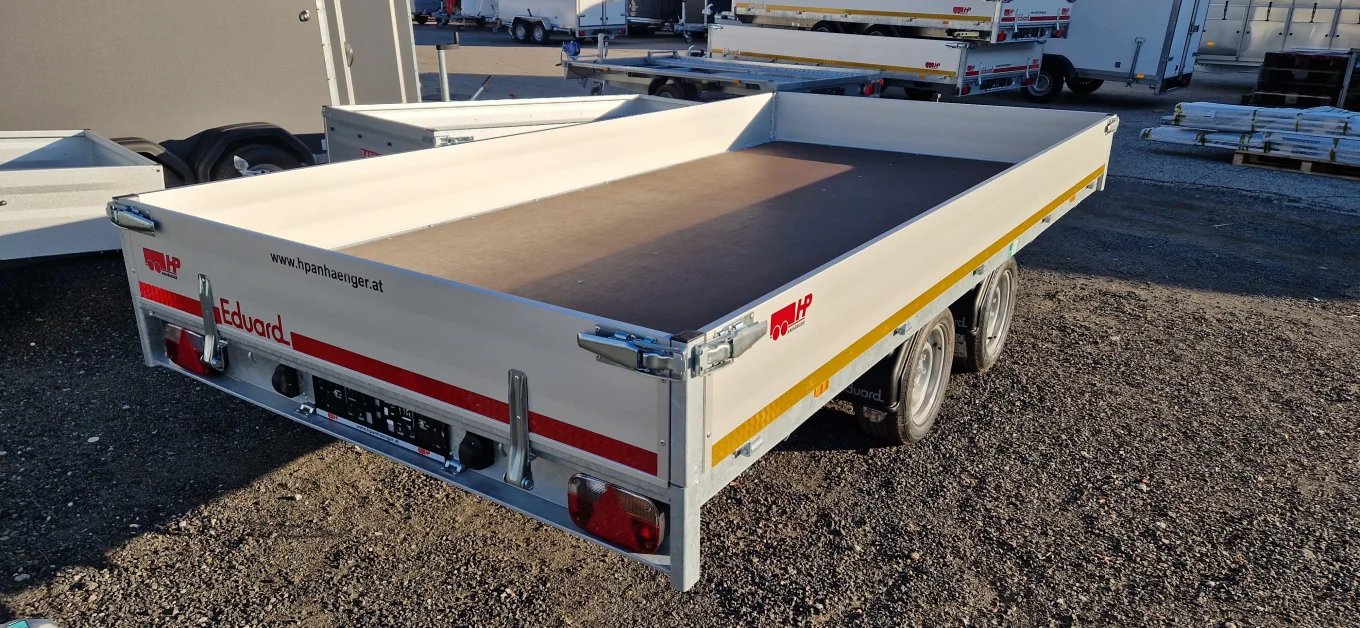 PKW-Anhänger, Autoanhänger, Hochlader Eduard 4022 GD,  4060 x 2200 x 300 mm Set mit Winde, Rampen und Stützen