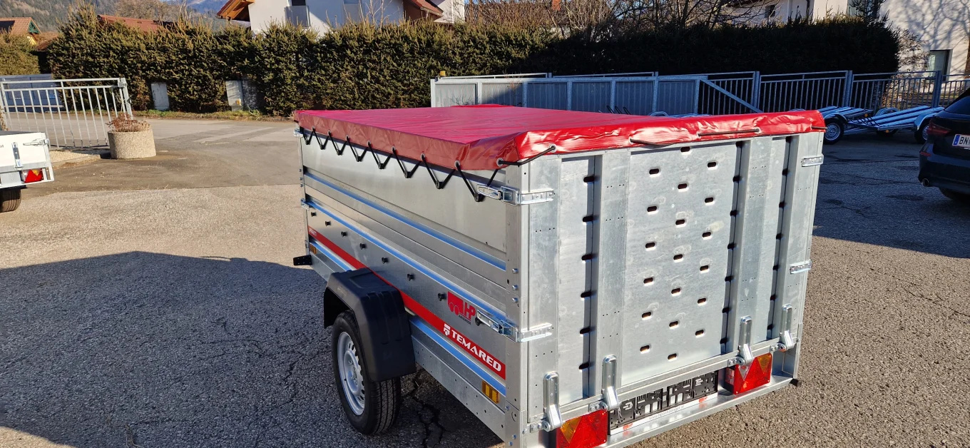 PKW-Anhänger, Autoanhänger HP 2612 UKA mit Kippdeichsel und Überfahrwand im Set mit Aufsatzwände und Flachplane