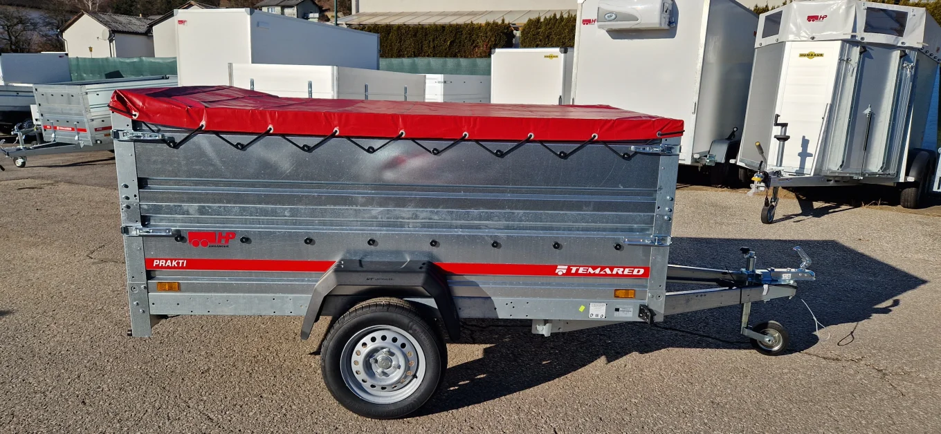 PKW-Anhänger, Autoanhänger HP 2612 UKA mit Kippdeichsel und Überfahrwand im Set mit Aufsatzwände und Flachplane