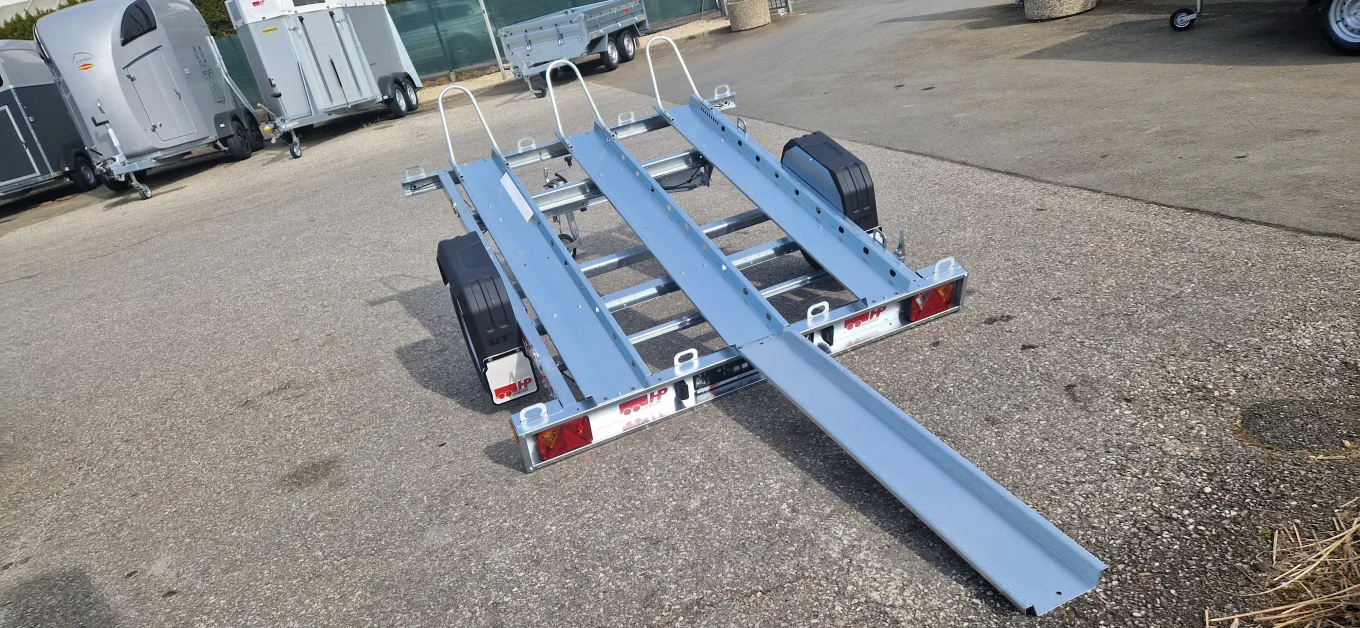 Motorradanhänger, Autoanhänger, PKW-Anhänger HP M750-K Premium, kippbar für 3 Motorräder