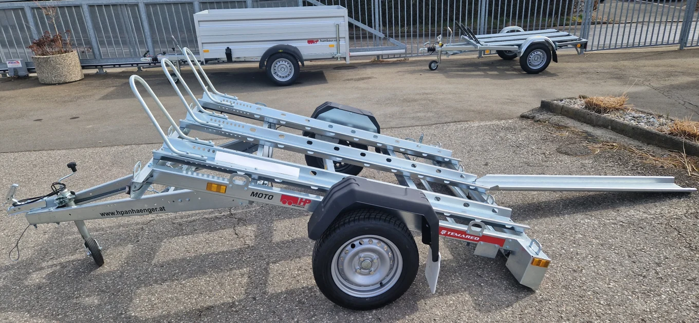 Motorradanhänger, Autoanhänger, PKW-Anhänger HP M750-K Premium, kippbar für 3 Motorräder