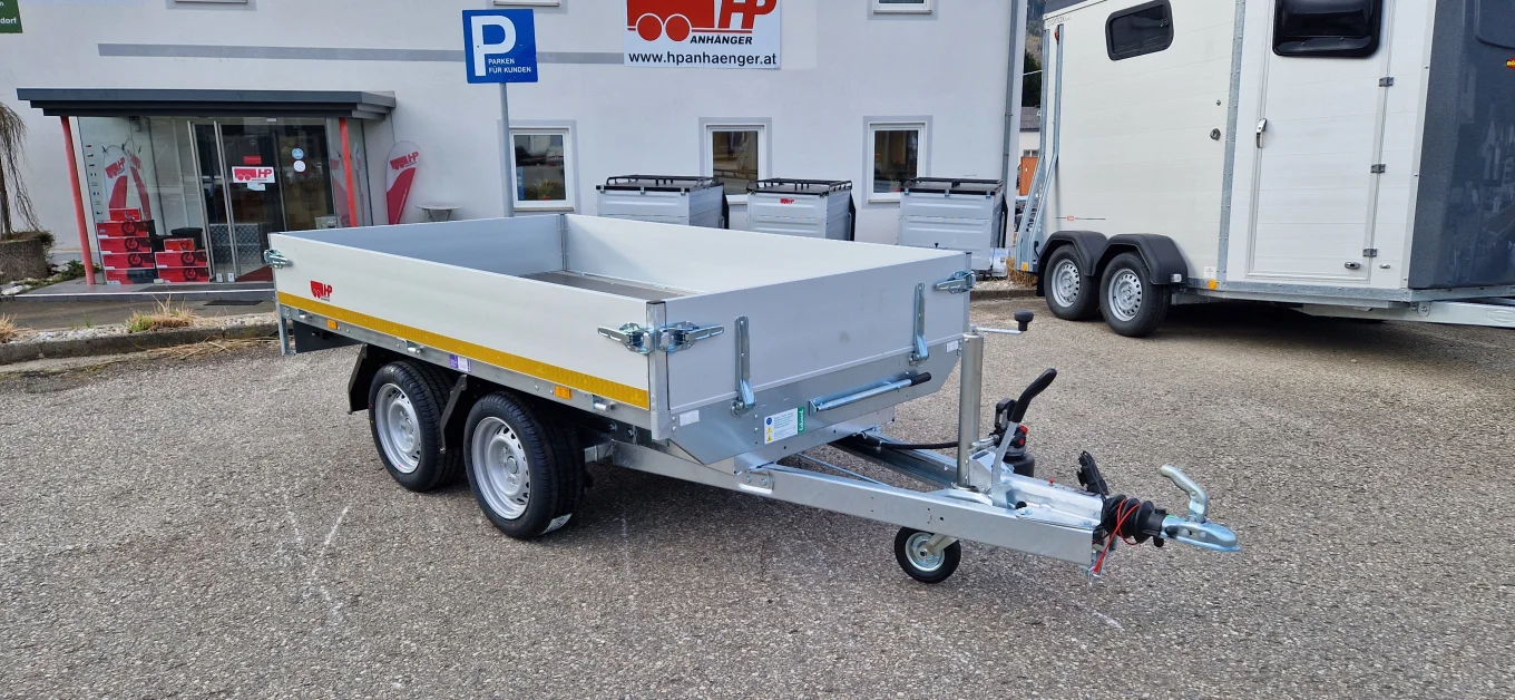 Rückwärtskipper, PKW-Anhänger Eduard 2514 TRK, 2510x1450x300mm, 2000 kg Tandem, hydraulisch mit Handpumpe