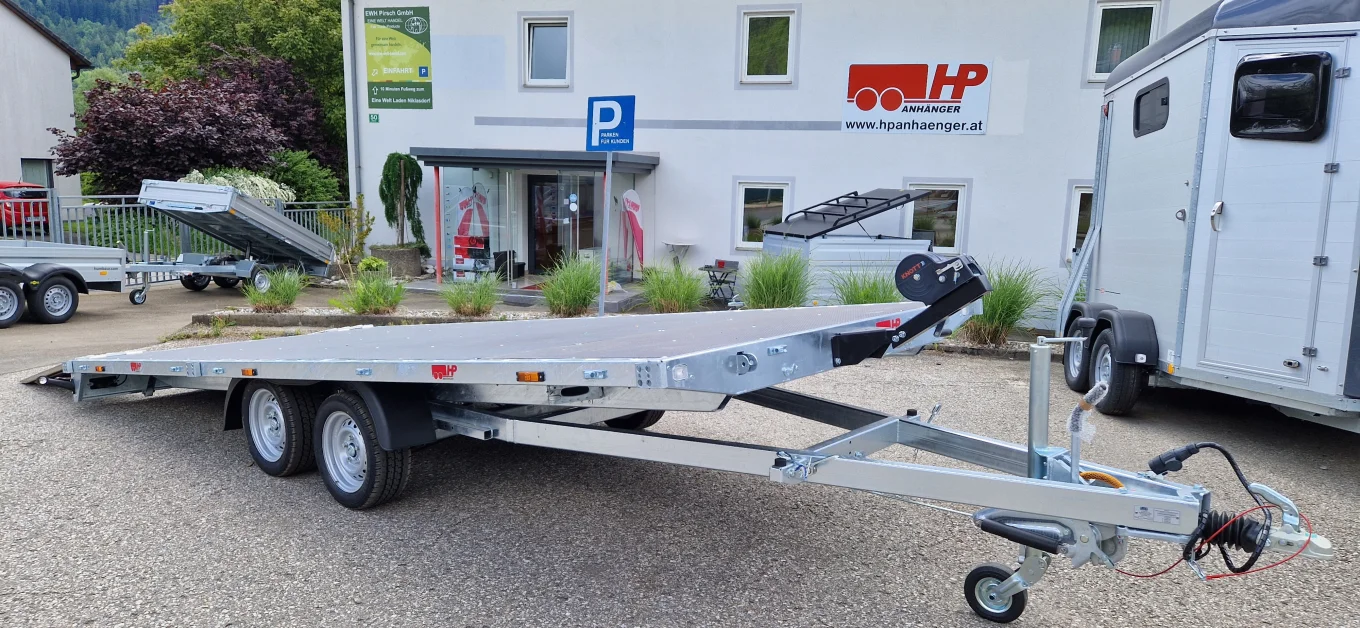 Autotransporter, Fahrzeugtransporter, Plateauanhänger HP 502135 ATPK Lorries, 3500 kg Tandem, kippbar