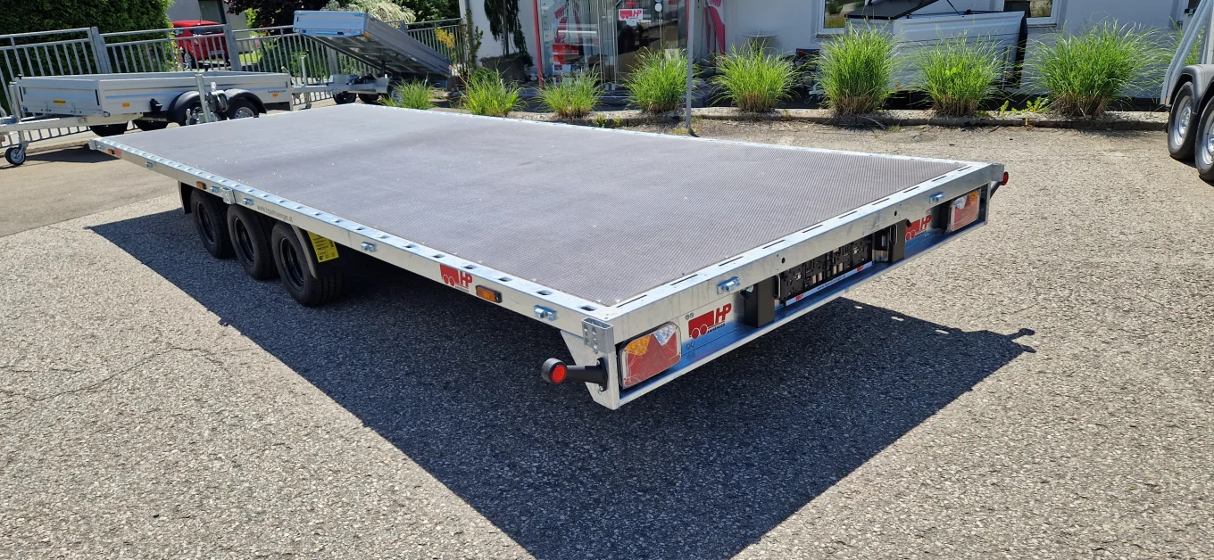 Autotransporter, Fahrzeugtransporter, Plateauanhänger HP 602135/3 ATPK 3-achs Lorries, 3500 kg Tandem, kippbar