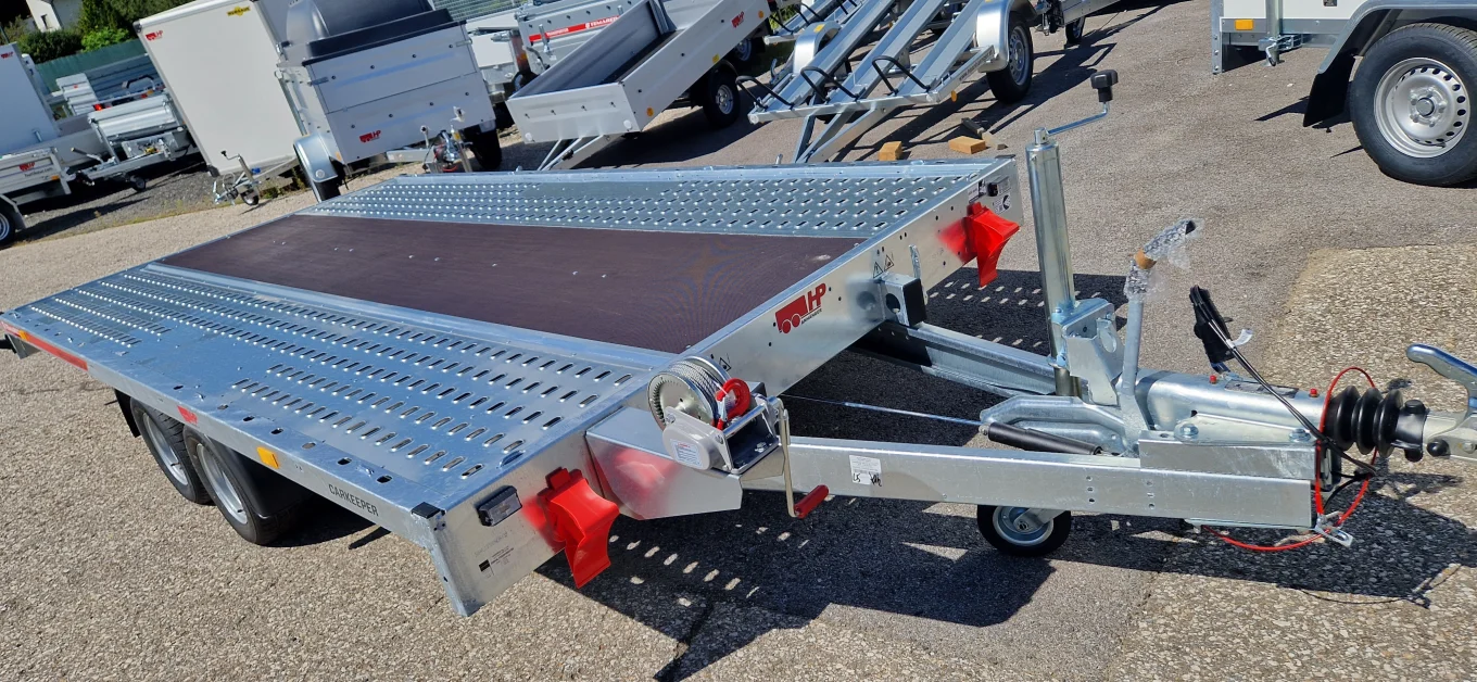 Autotransporter, Plateauanhänger - PKW-Anhänger HP 412130 ATPK, Fahrzeug u.- Universalanhänger mit geschlossenem Plateau-kippbar