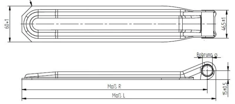 Bordwand Klappenscharnier 224 mm lang