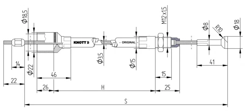 Seilzug-Bowdenzug-Bremsseil H-830 mm, S-1020 mm"