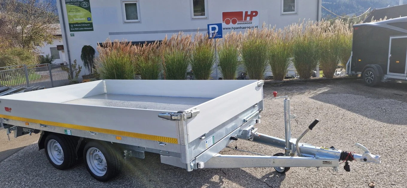 PKW-Anhänger, Autoanhänger, 3-Seitenkipper Eduard 4020 EKP Tandem im Set mit Stützen und Rampen Unteneinbau