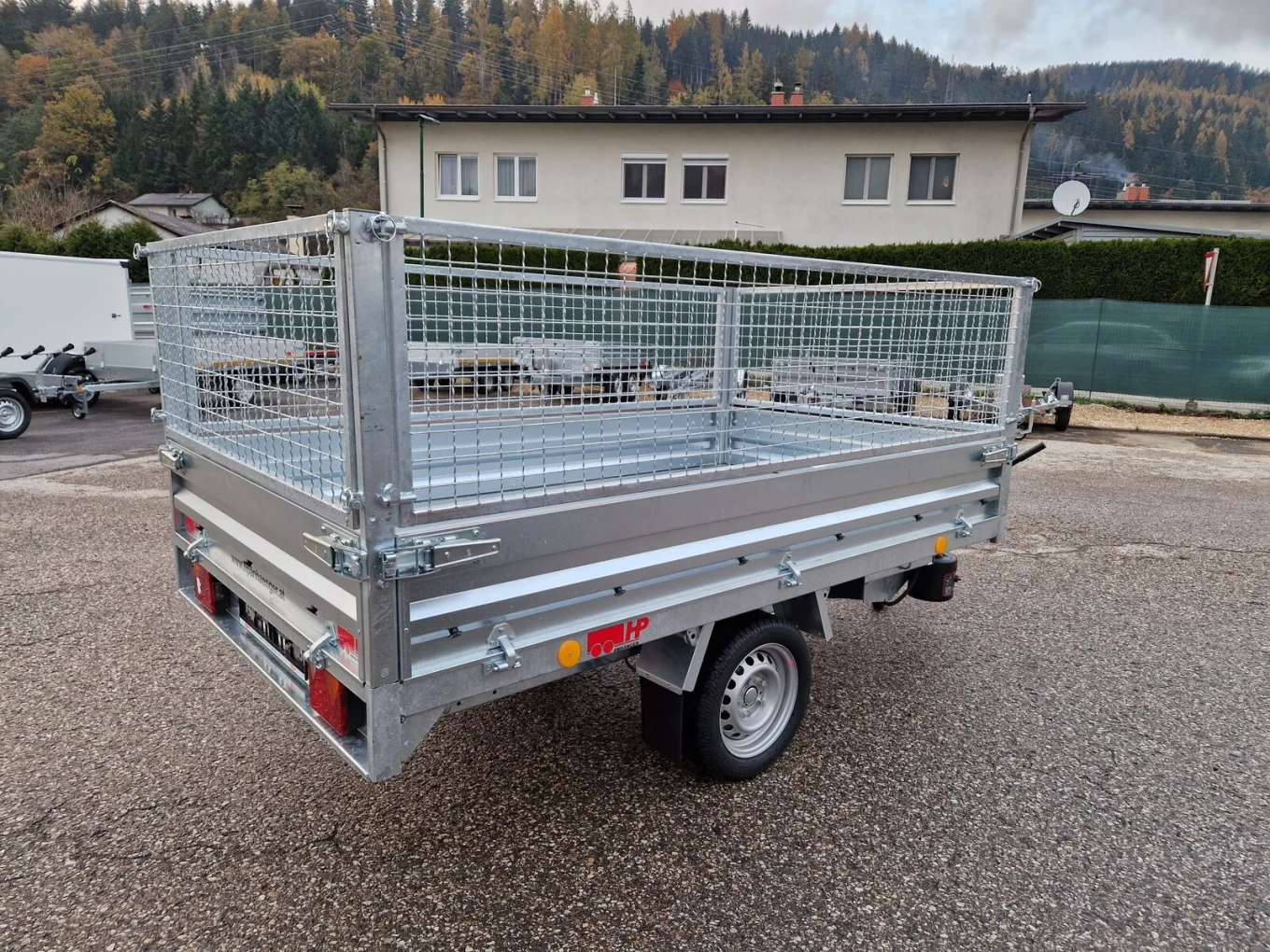 Rückwärtskipper, PKW-Anhänger HP 152515 RK im Set mit Gitteraufsatz 600 mm & Netz