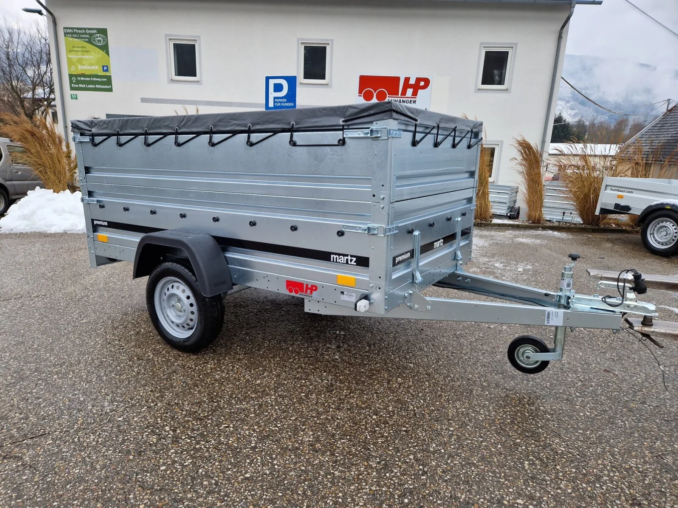 PKW Anhänger HP 3015 UA, 750 kg, 3000x1500x800 mm + Aufsatzwände u. Flachplane, Stützrad