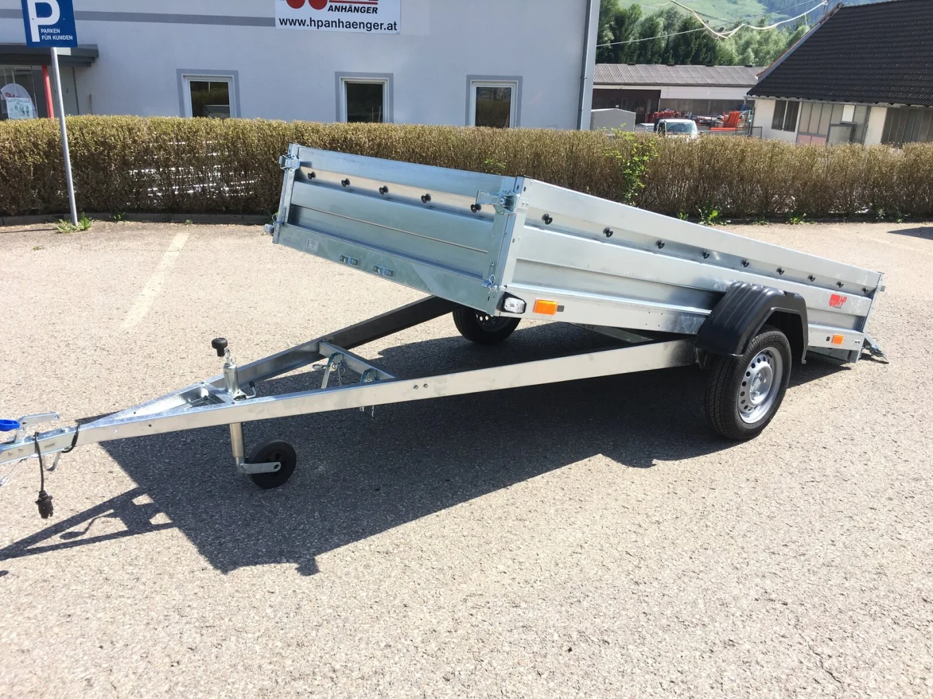 PKW-Anhänger, Autoanhänger HP 3015 UKA, 2990 x 1490 x 350 mm, 750 kg ungebremst inkl. Aufsatzwände u. Flachplane