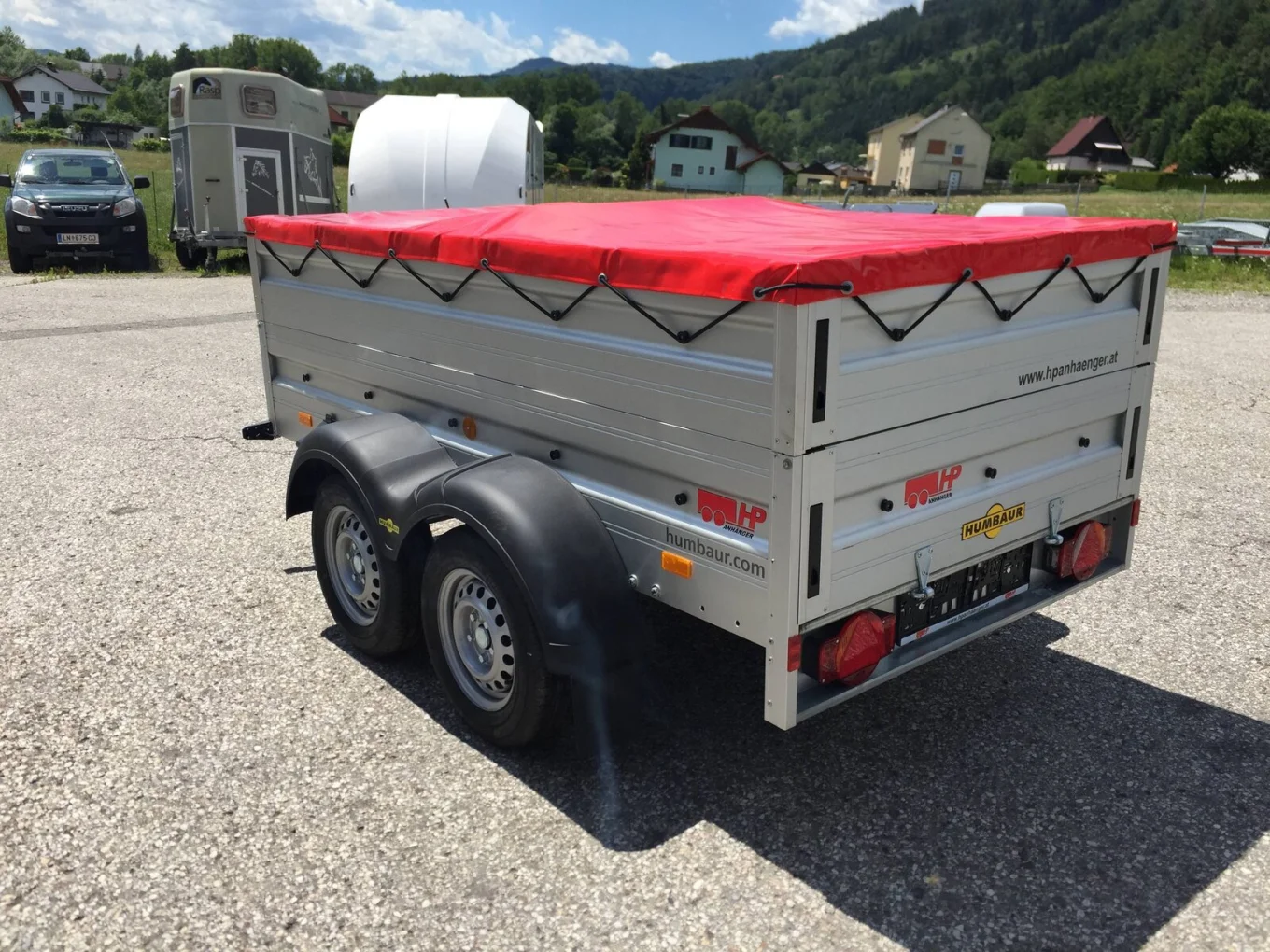 PKW-Anhänger, Autoanhänger, Humbaur HA 203015 KV, Tandemanhänger 2000 kg GG im Set mit Aufsatzwände und Flachplane