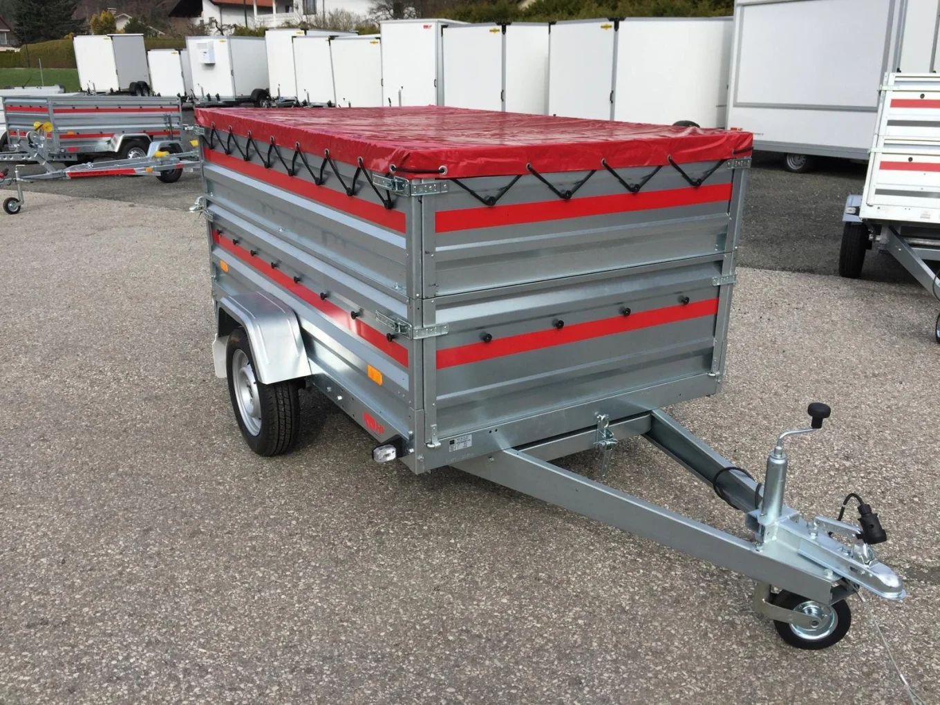 PKW-Anhänger, Autoanhänger HP 2612 UKA mit Kippdeichsel und Überfahrwand im Set mit Aufsatzwände und Flachplane