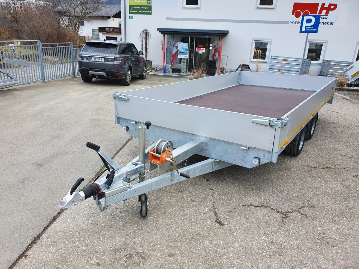 PKW-Anhänger, Autoanhänger, Hochlader Eduard 4022 GD,  4060 x 2200 x 300 mm Set mit Winde, Rampen und Stützen