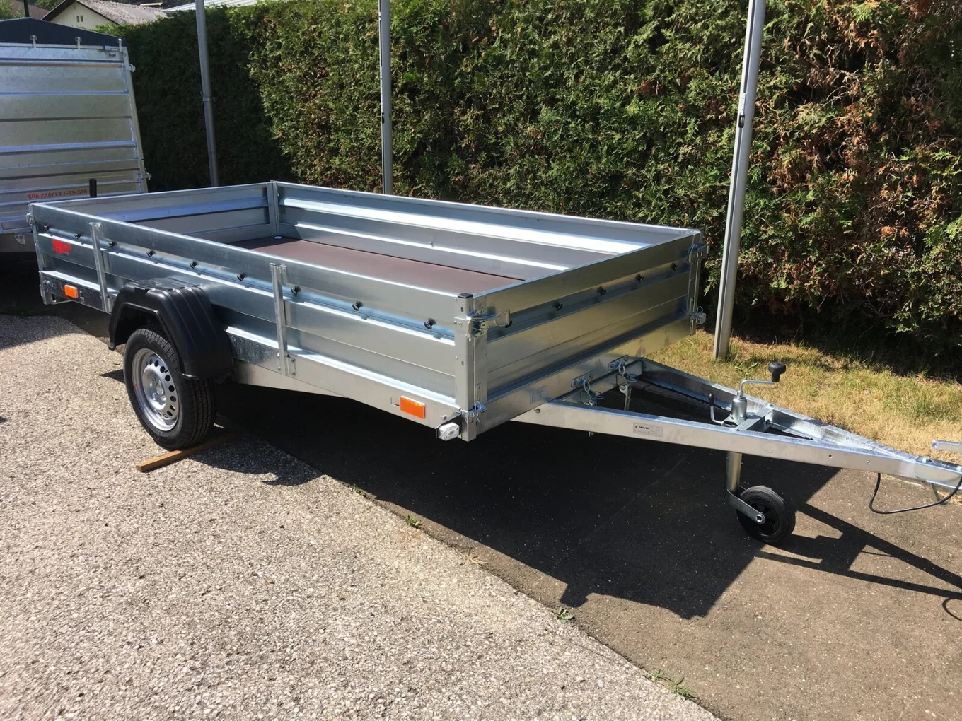 PKW-Anhänger, Autoanhänger HP 3015 UKA, 2990 x 1490 x 350 mm, 750 kg ungebremst inkl. Aufsatzwände u. Flachplane