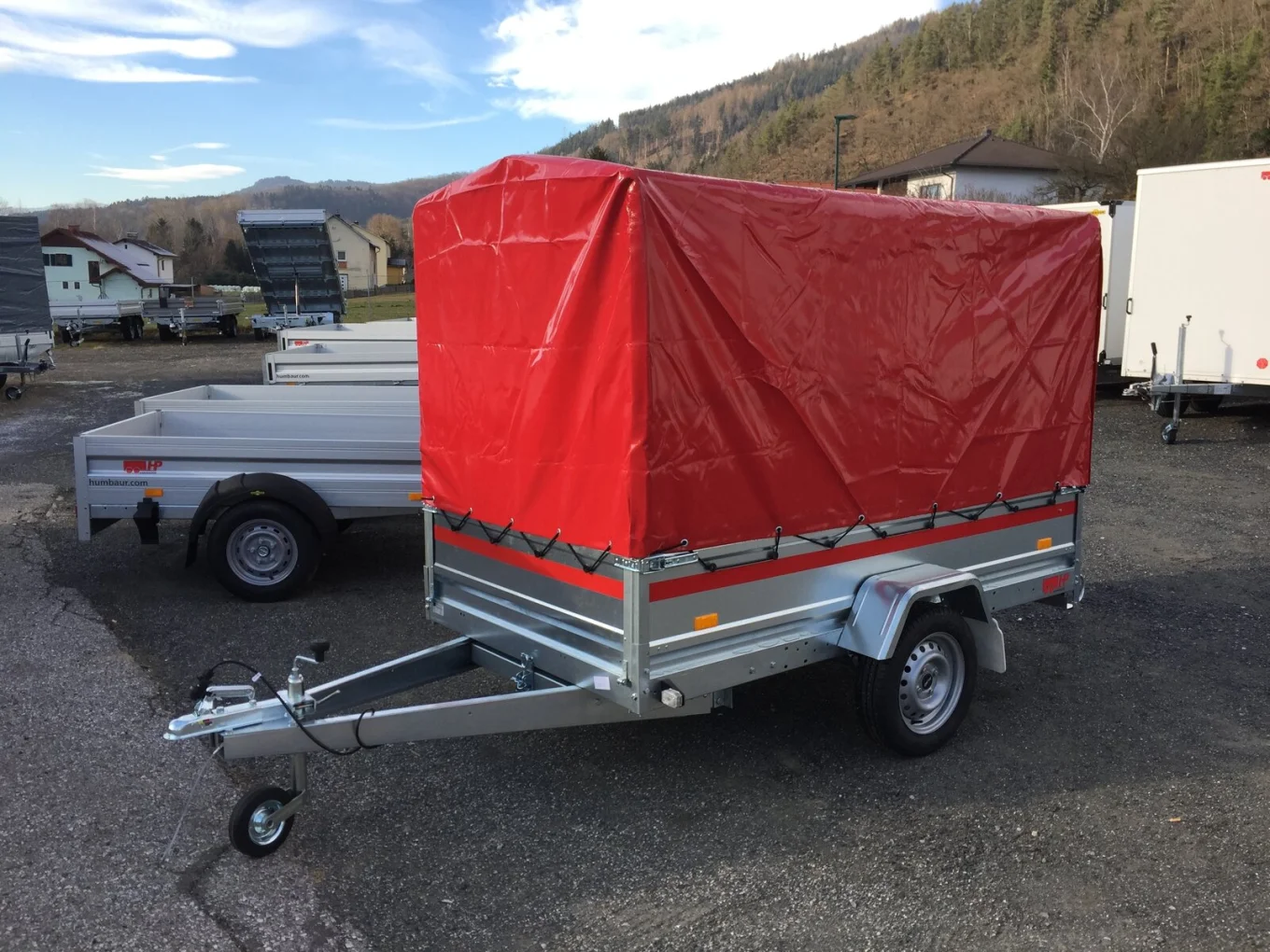 PKW Anhänger, Autoanhänger, HP 2615 UP, Lademaße: 2630 x 1500 x 400 mm, 750 kg ungebrmst, inkl. Planengestell mit Plane 1450 mm