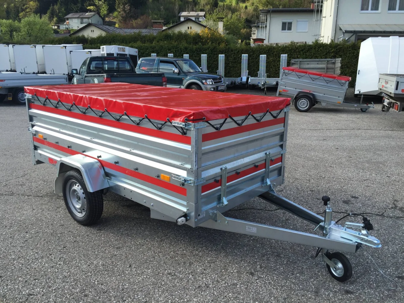 PKW Anhänger HP 3015 UA, 750 kg, 3000x1500x800 mm + Aufsatzwände u. Flachplane, Stützrad