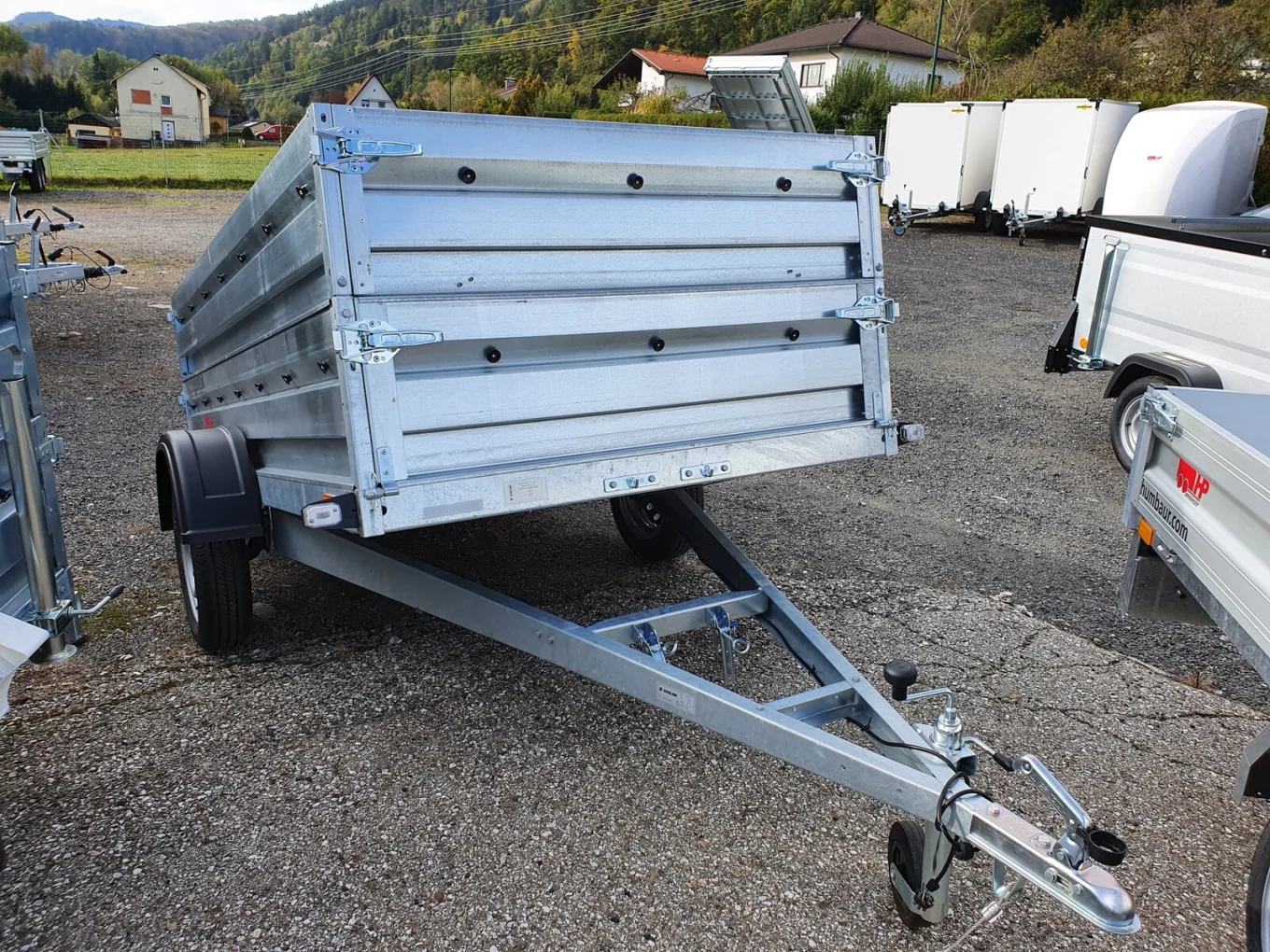 PKW-Anhänger, Autoanhänger HP 3015 UKAA, 2990 x 1490 x 1050 mm, 750 kg ungebremst mit Kippdeichsel & Flachplane