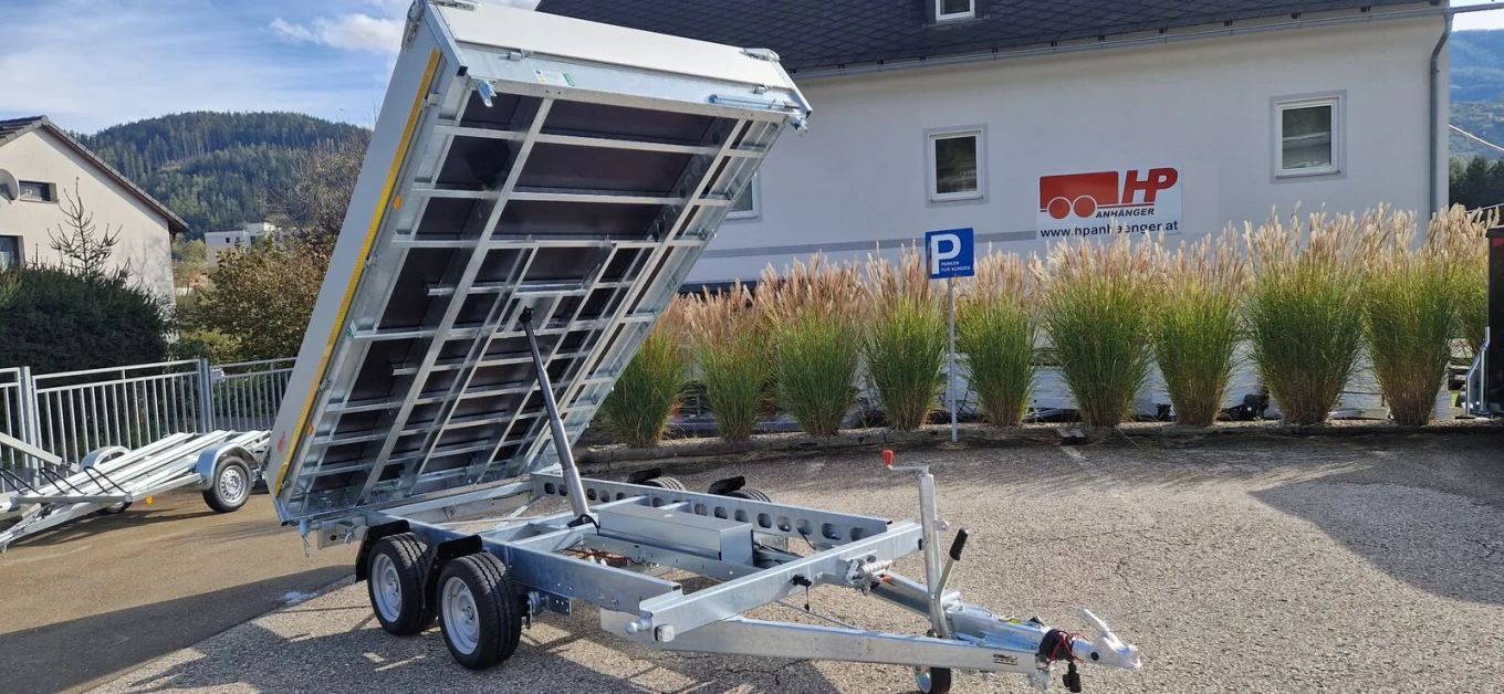 PKW-Anhänger, Autoanhänger, 3-Seitenkipper Eduard 4020 EKP Tandem im Set mit Stützen und Rampen Unteneinbau